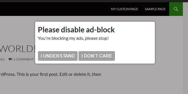 Anti-block adblock görüntüsü